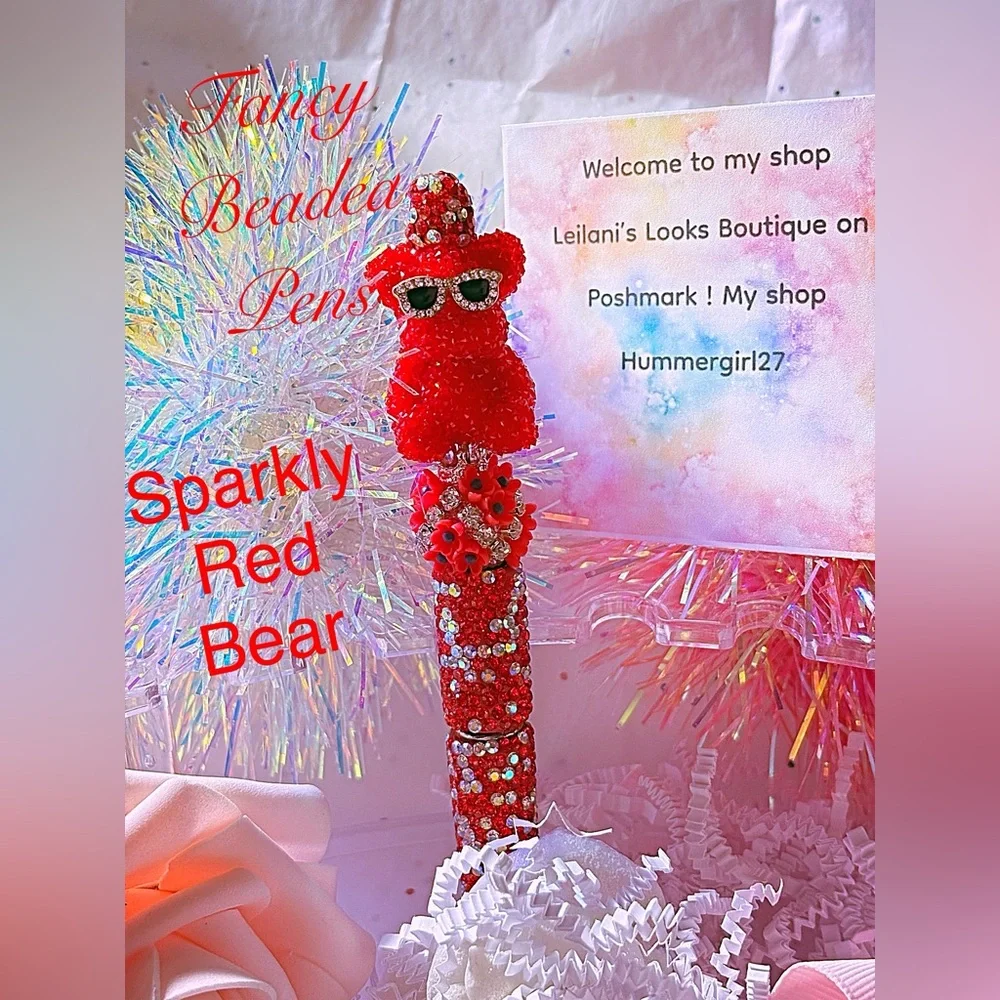 Fancy Beaded Red Bear Pen/sunglasses/gifts/red rhinestone pen/